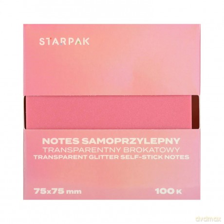 Notes Samoprzylepny 75x75/100k Transparent Brokat Różowy Starpak 576529