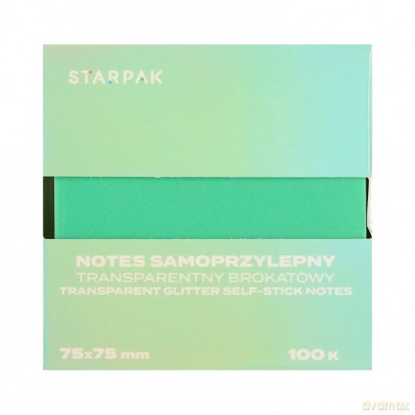 Notes Samoprzylepny 75x75/100k Transparent Brokat zielony Starpak 576531