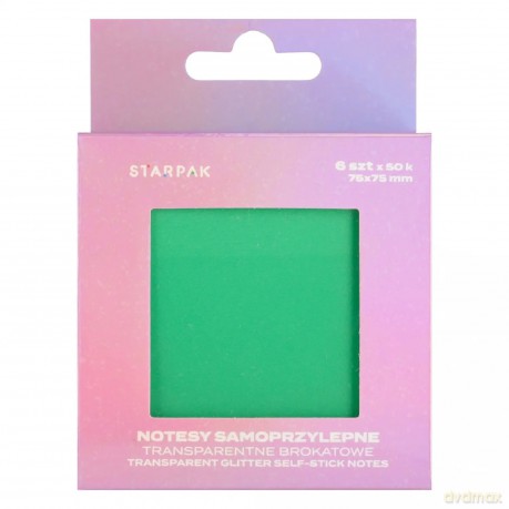 Notes Samoprzylepny 75x75/50k Transparent 6 Kolorów Brokat Starpak 576518