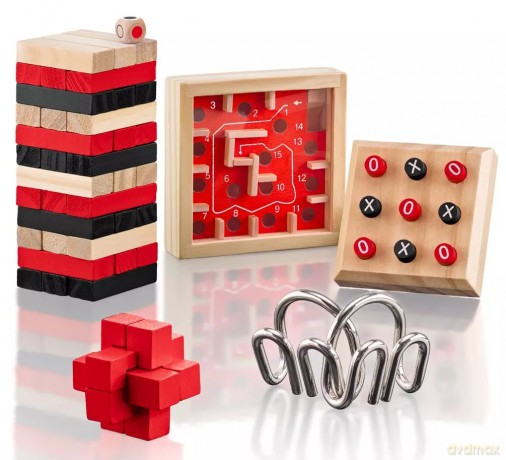 Zestaw mini gier 5w1, Wieża, kółko krzyżyk, labirynt, 2x układanka 92209 Popular [GRA]