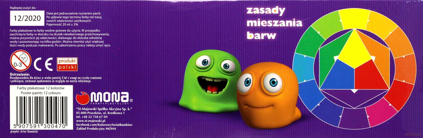 Farby plakatowe 12 kolorów 20ml eko