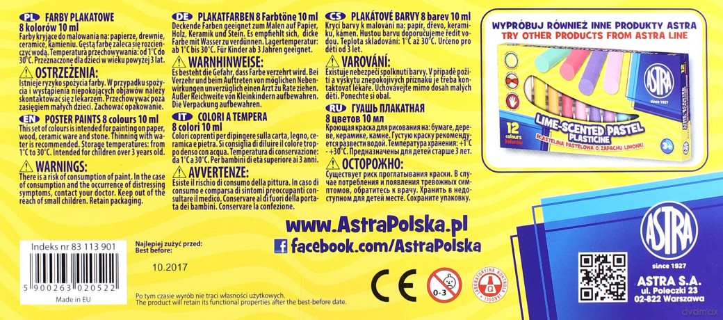 Farby plakatowe 8 kolorów 10ml