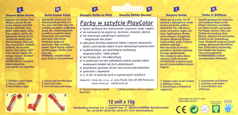 Farby w sztyfcie 12 kolorów