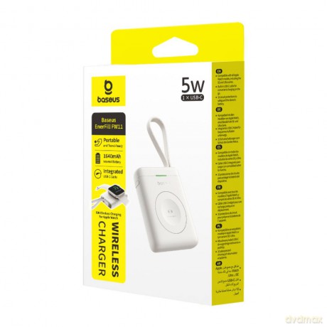 Baseus EnerFill FW11 Przenośna Ładowarka Bezprzewodowa do Apple Watch z Wbudowanym Kablem 5W Biały