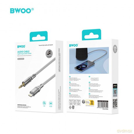 BWOO AUX073 kabel AUX Lightning - jack 3.5mm audio szary