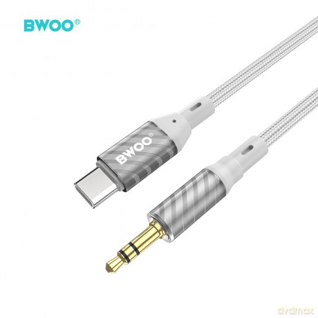 BWOO AUX074 kabel AUX USB-C - jack 3.5mm audio szary