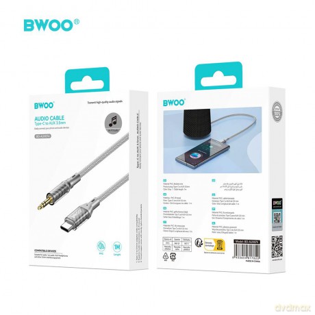 BWOO AUX074 kabel AUX USB-C - jack 3.5mm audio szary