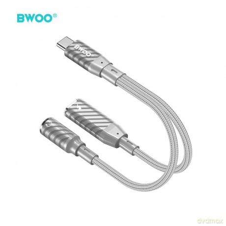 BWOO BZ67 adapter 2w1 USB-C - jack 3.5mm/USB-C szary