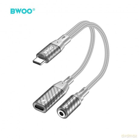 BWOO BZ67 adapter 2w1 USB-C - jack 3.5mm/USB-C szary