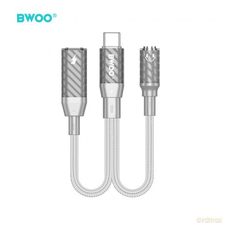 BWOO BZ67 adapter 2w1 USB-C - jack 3.5mm/USB-C szary