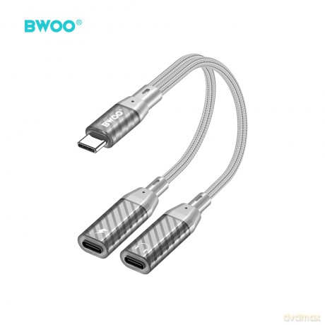 BWOO BZ68 adapter 2w1 USB-C - 2x USB-C szary