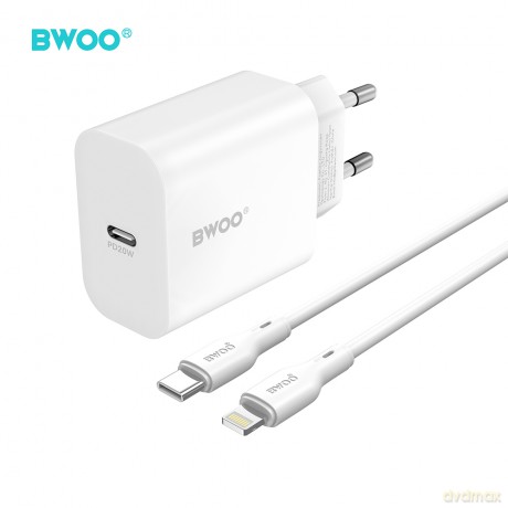 BWOO ładowarka sieciowa CDA233 PD 20W 1x USB-C biała + kabel USB-C - lightning