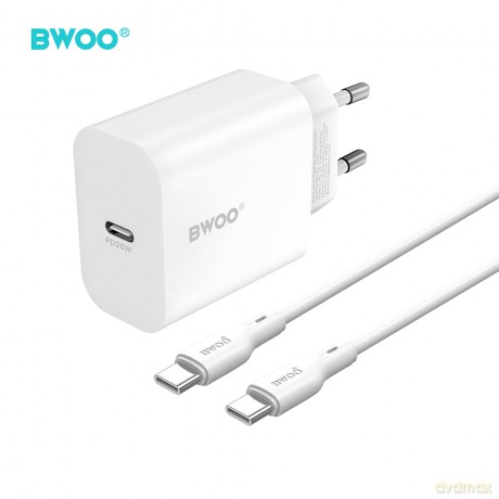 BWOO ładowarka sieciowa CDA233 PD 20W 1x USB-C biała + kabel USB-C - USB-C