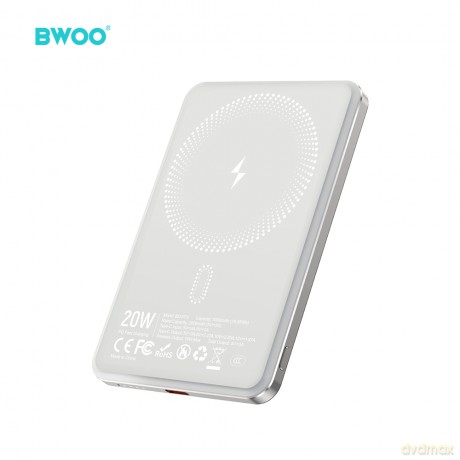 BWOO P79 ultracienki powerbank 5000mAh z ładowaniem magnetycznym jasno szary