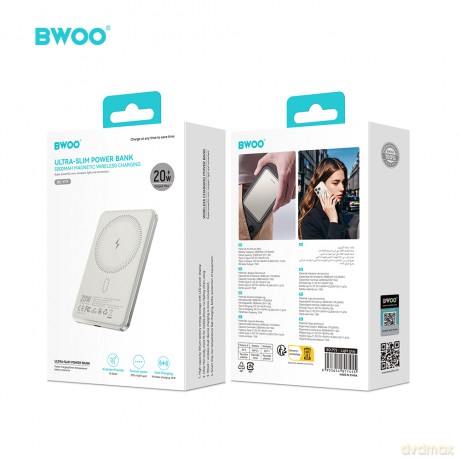 BWOO P79 ultracienki powerbank 5000mAh z ładowaniem magnetycznym jasno szary