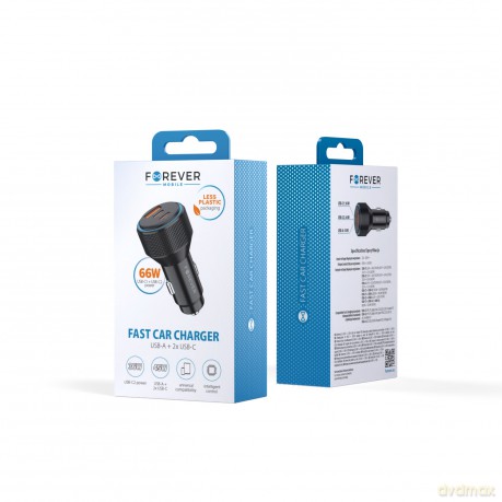 Forever ładowarka samochodowa PD QC CC-07-66ACC 1x USB-A 2x USB-C 66W czarna