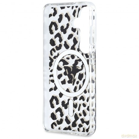 Guess nakładka IML Leopard Print Triangle MagSafe do Samsung Galaxy S26 czarna