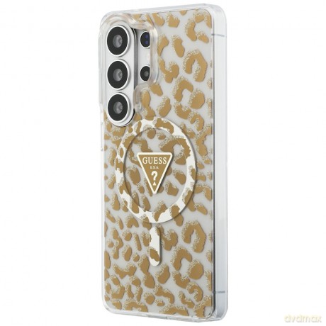 Guess nakładka IML Leopard Print Triangle MagSafe do Samsung Galaxy S26 Ultra brązowa