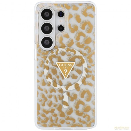 Guess nakładka IML Leopard Print Triangle MagSafe do Samsung Galaxy S26 Ultra brązowa