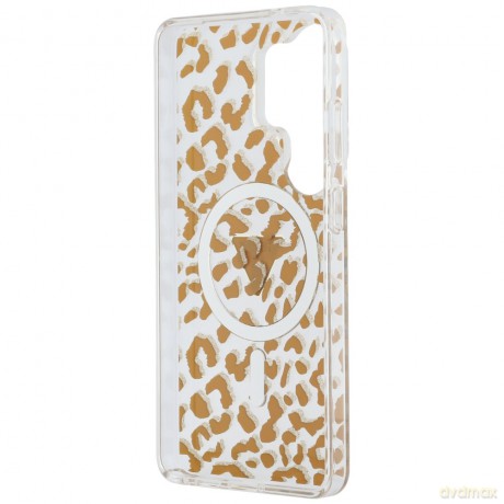 Guess nakładka IML Leopard Print Triangle MagSafe do Samsung Galaxy S26 Ultra brązowa