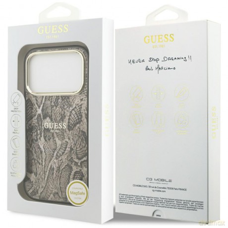 Guess nakładka Python Pattern MagSafe do iPhone 17 Pro brązowa