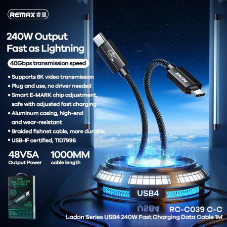 Kabel Remax Ladon Series 240w Rc-C039 Usb 4.0 Usb-C/Usb-C 1m Black