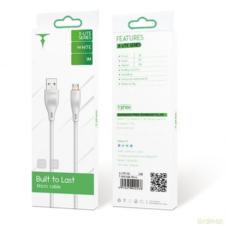 Kabel T-Phox X-Lite Micro Usb White 1m 3a