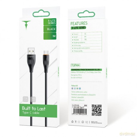 Kabel T-Phox X-Lite Type-C Black 1m 3a