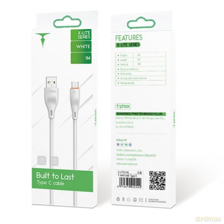 Kabel T-Phox X-Lite Type-C White 1m 3a