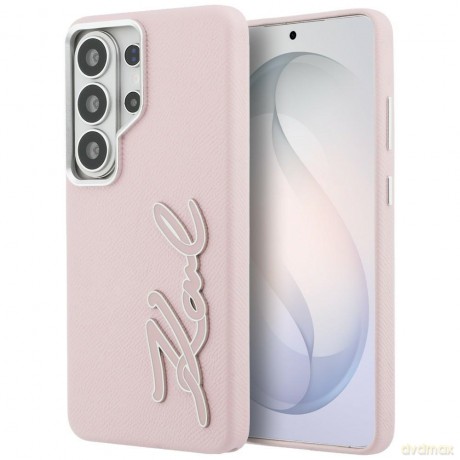 Karl Lagerfeld nakładka Grained Signature Metal Resin Logo do Samsung Galaxy S26 Ultra różowa