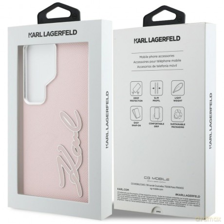 Karl Lagerfeld nakładka Grained Signature Metal Resin Logo do Samsung Galaxy S26 Ultra różowa