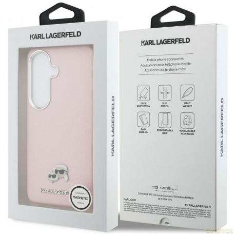 Karl Lagerfeld nakładka Saffiano KC Metal Logo MagSafe do Samsung Galaxy S26 różowa