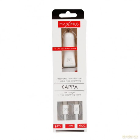 Ładowarka samochodowa MX KAPPA 18W PD+QC, USB-A+C + KABEL C/LIGHTNING 20W PD, WHITE/BIAŁY