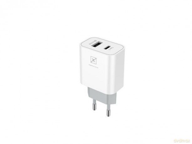 Ładowarka SIECIOWA MX ALFA 20W PD+QC, USB-A+C + KABEL Type-C - Type-C 20W PD, WHITE/BIAŁY