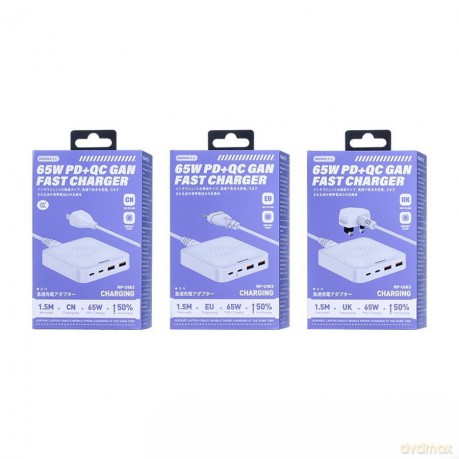 Ładowarka sieciowa PODRÓŻNA REMAX DONGFENG 65W RP-U183 GaN PD QC 2xUSB-C/2xUSB WHITE