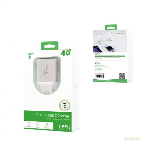 Ładowarka sieciowa T-PHOX FLEXI 40W 2xUSB-C/USB BLACK