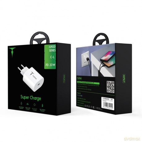 Ładowarka sieciowa T-PHOX ISPEED 20W + KABEL USB-C/LIGHTNING WHITE