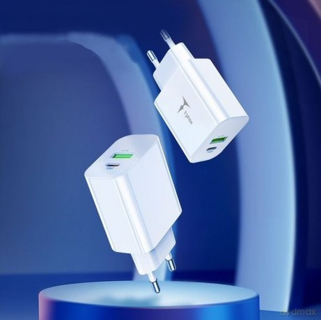 Ładowarka sieciowa T-PHOX SPEEDY USB-C 20W/USB 18W PD QC + KABEL LIGHTNING 1M BIAŁA/WHITE