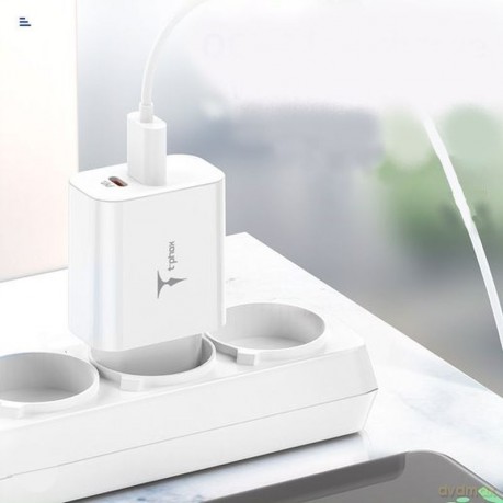 Ładowarka sieciowa T-PHOX SPEEDY USB-C 20W/USB 18W PD QC + KABEL LIGHTNING 1M BIAŁA/WHITE