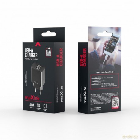 Maxlife ładowarka sieciowa MXTC-12 2x USB 4,8A czarna