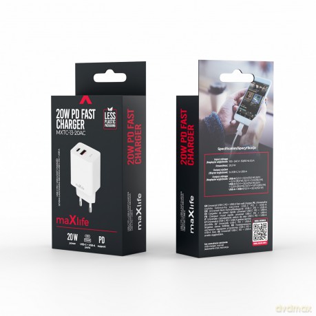 Maxlife ładowarka sieciowa PD QC MXTC-13-20AC 1x USB-C 1x USB 20W biała