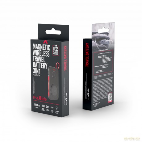 Maxlife power bank bezprzewodowy MXPB-08 10000 mAh magnetyczny 3w1 czarny