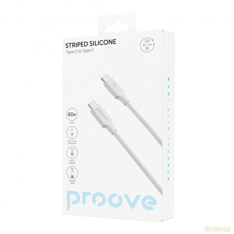 Proove kabel Striped Silicone USB-C - USB-C 1m 60W biały