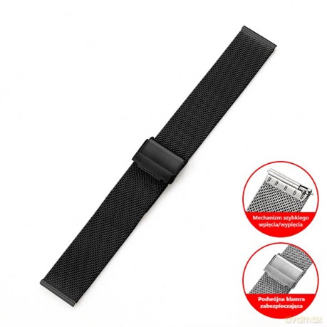 Regulowany pasek ze stali nierdzewnej do zegarka/smartwatch 22mm, BLACK/CZARNY