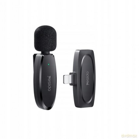 Yesido Mikrofon MEMS na Klipsie KR12 Lightning, Wireless 2.4GHz, BLACK/CZARNY