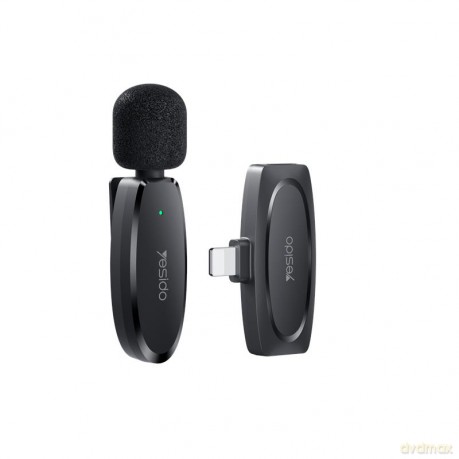 Yesido Mikrofon MEMS na Klipsie KR12 Lightning, Wireless 2.4GHz, BLACK/CZARNY