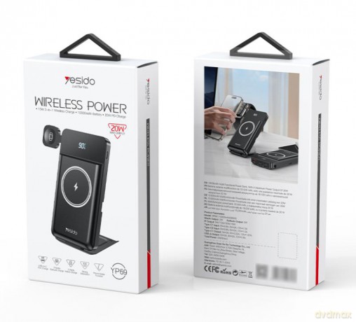 Yesido Powerbank YP69 10 000 mAh 22.5W 6w1 LED, MagSafe, USB-A+C, BLACK/CZARNY