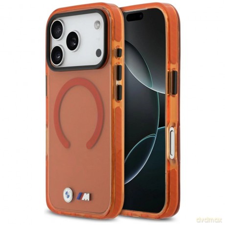 Etui BMW M IML Shockproof Metal Logos MagSafe na iPhone 17 Pro - promarańczowe