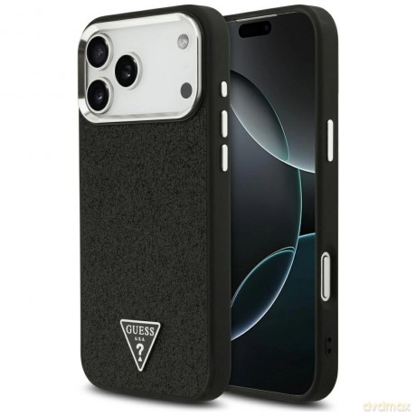 Etui Guess Glitter Triangle Logo MagSafe do iPhone 17 Pro Max - czarne