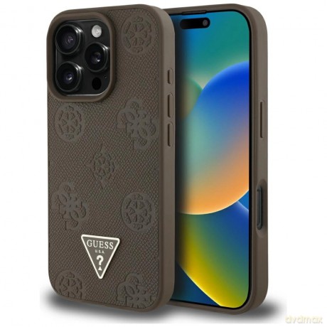 Etui Guess Grained Hot Stamp Peony Triangle Logo MagSafe na iPhone 16 Pro Max - brązowe